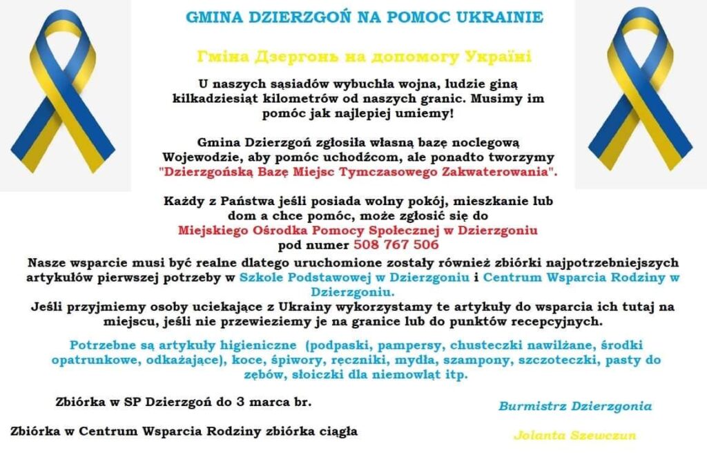 Gmina Dzierzgoń pomaga Ukrainie
