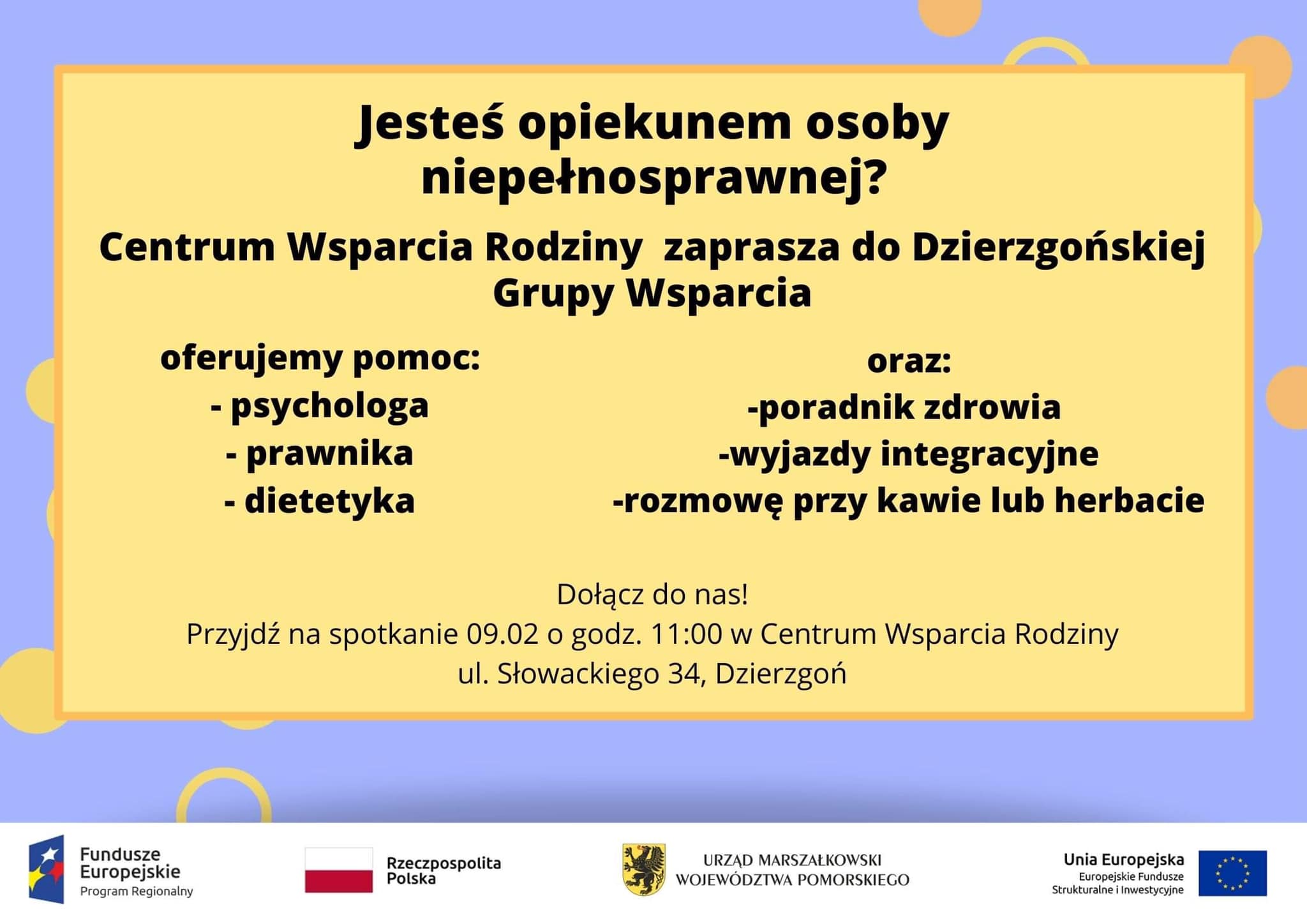 Zapraszamy na spotkanie informacyjne do Centrum Wsparcia Rodziny w Gminie Dzierzgoń