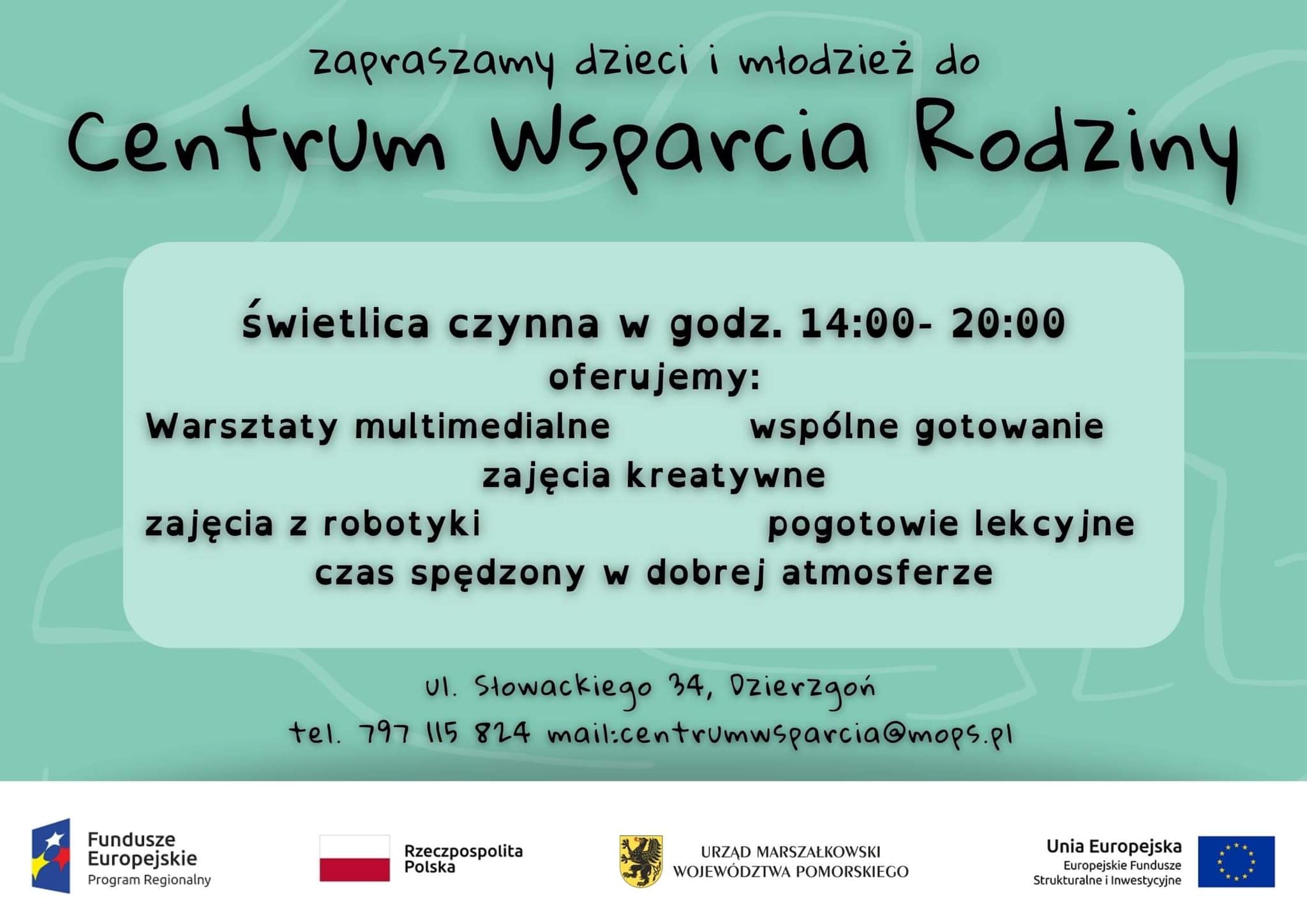 Zapraszamy dzieci i młodzież do Centrum Wsparcia Rodziny w Gminie Dzierzgoń