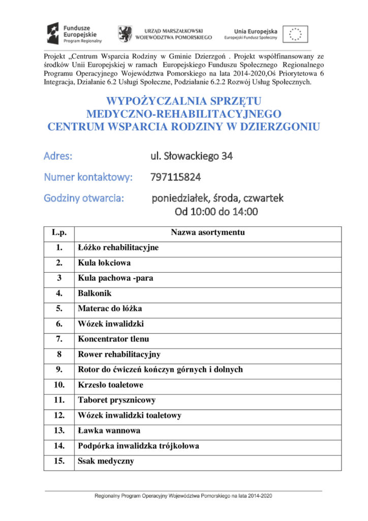 Wypożyczalnia sprzętu medyczno - rehabilitacyjnego