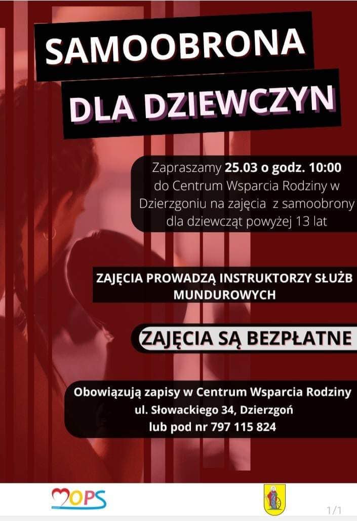 Zapraszamy chętne dziewczęta w wieku powyżej 13 lat na WARSZRATY Z SAMOOBRONY