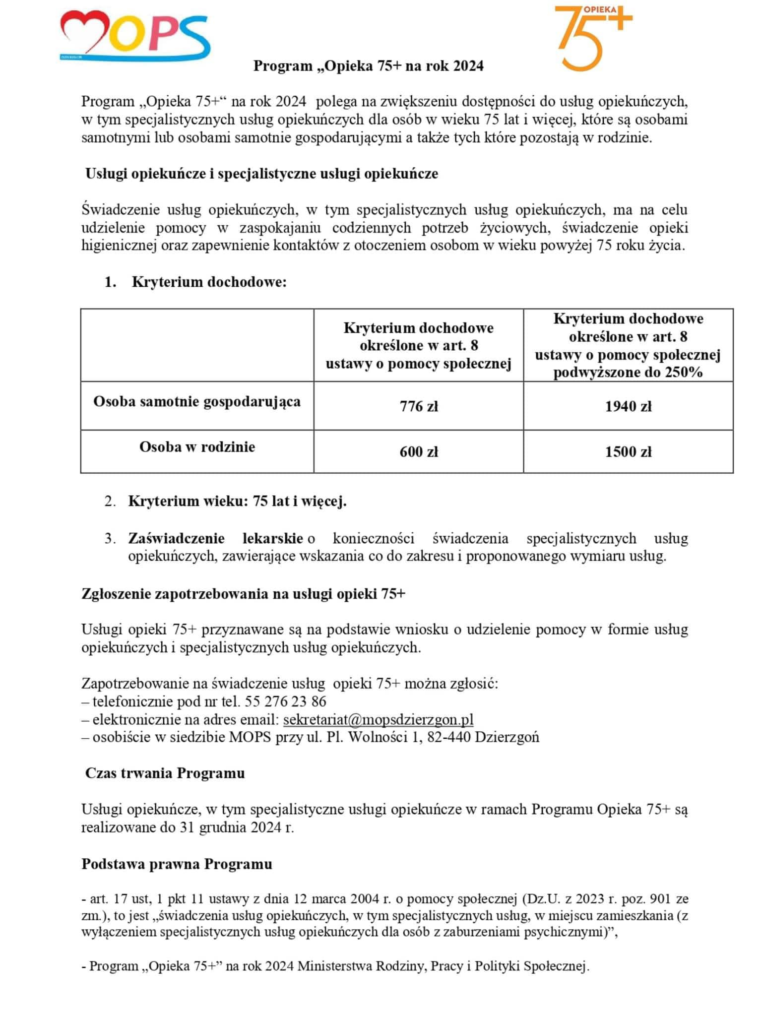 Program „Opieka 75 +” na rok 2024